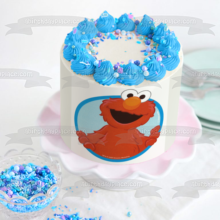 Imagen comestible para decoración de tarta con fondo redondo azul de Elmo de Barrio Sésamo ABPID04110 