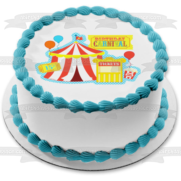 Cumpleaños Carnaval Entradas Palomitas de Maíz y una Carpa Adorno Comestible para Pastel Imagen ABPID04074 