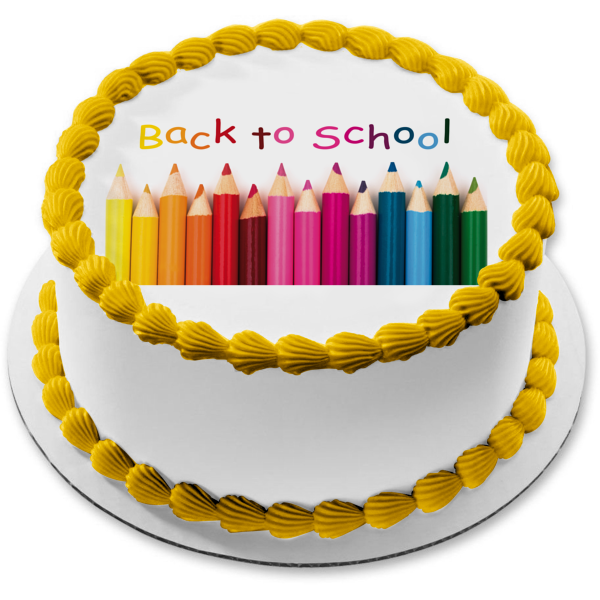 Back to School Colored Pencils Edible Cake Topper Image ABPID04076