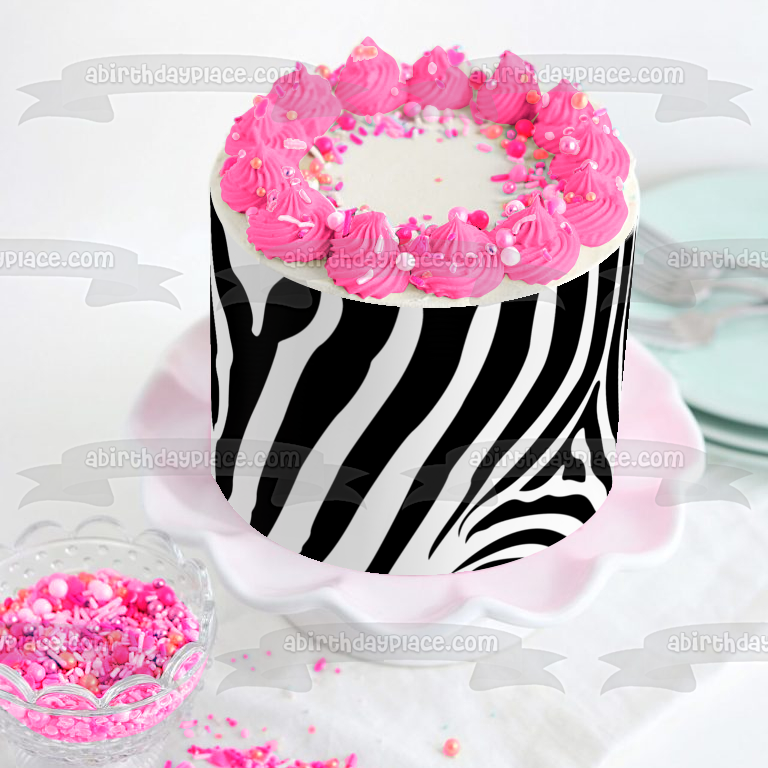 Zebra Stripes Pattern Black White Custom Colors Edible Cake Topper Image ABPID04078