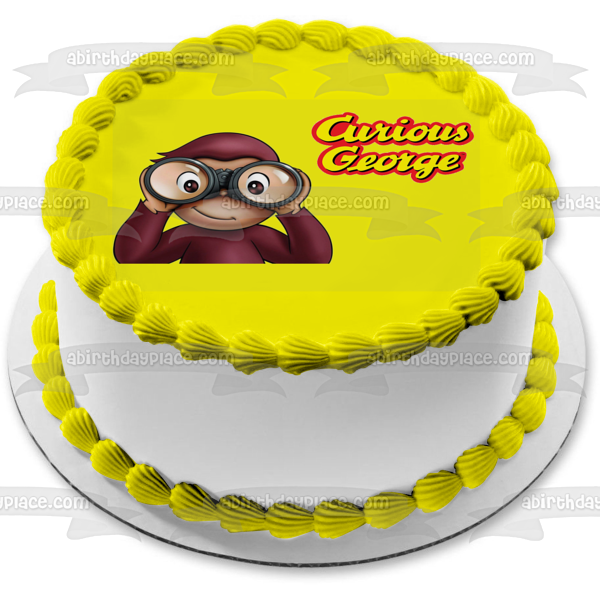 Curious George Monkey with Binoculars Edible Cake Topper Image ABPID04199