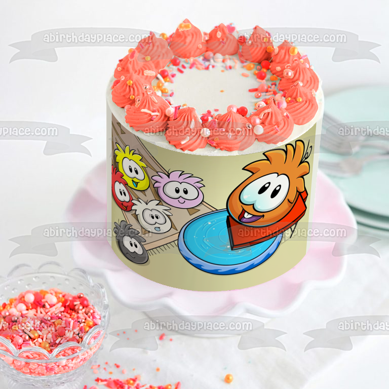 Imagen comestible para decoración de tarta de Puffles naranjas de Club Penguin ABPID04222 