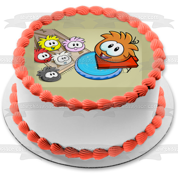 Imagen comestible para decoración de tarta de Puffles naranjas de Club Penguin ABPID04222 