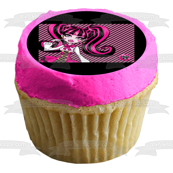 Laura Draculaura Monster High Pink Black Lines Edible Cake Topper Image ABPID04230