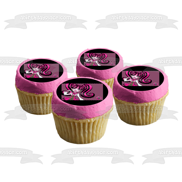 Laura Draculaura Monster High Pink Black Lines Edible Cake Topper Image ABPID04230