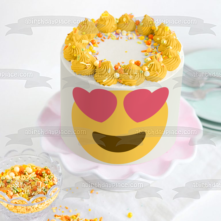 Adorno comestible para tarta con ojos de corazón y amor de Emoji, imagen ABPID04324 