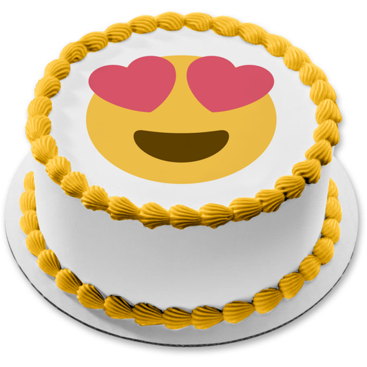 Emoji Love Heart Eyes Edible Cake Topper Image ABPID04324