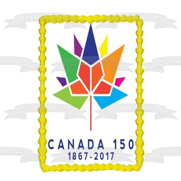 Canada 150 1867-2017 Happy 150th Happy Birthday Canada Colorful Maple Leaf Edible Cake Topper Image ABPID04327