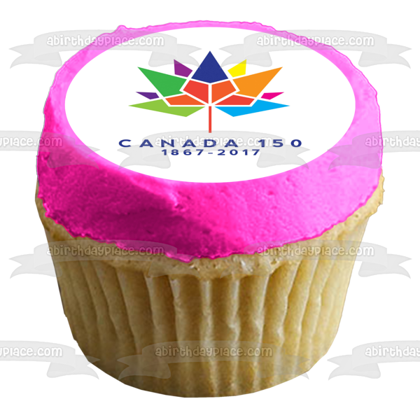 Canada 150 1867-2017 Happy 150th Happy Birthday Canada Colorful Maple Leaf Edible Cake Topper Image ABPID04327