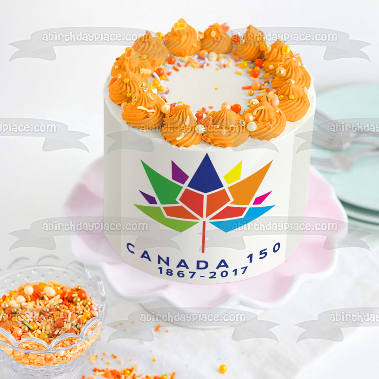 Canada 150 1867-2017 Happy 150th Happy Birthday Canada Colorful Maple Leaf Edible Cake Topper Image ABPID04327