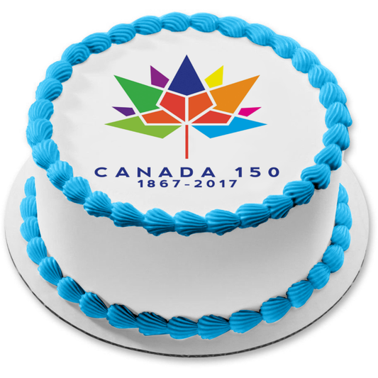 Canada 150 1867-2017 Happy 150th Happy Birthday Canada Colorful Maple Leaf Edible Cake Topper Image ABPID04327