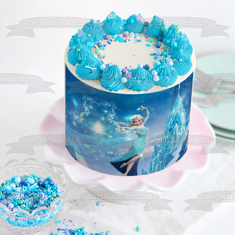 Imagen comestible para decoración de tarta de Frozen Elsa y un castillo de hielo ABPID04347 