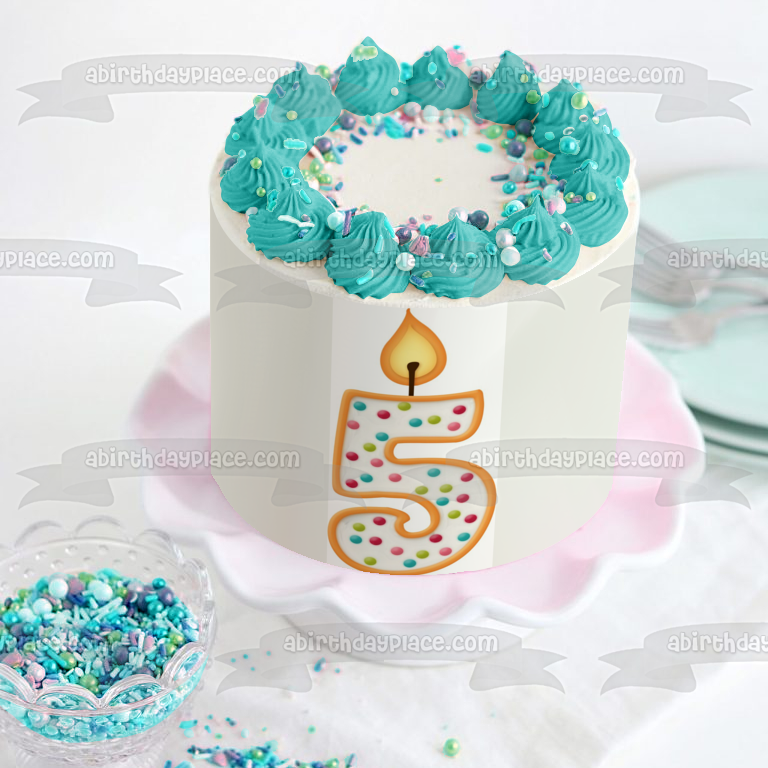 Imagen comestible para decoración de tarta de cumpleaños con vela número 5 ABPID04272 