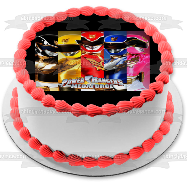 Power Rangers Megaforce Black Yellow Red Blue and Pink Rangers Edible Cake Topper Image ABPID04378