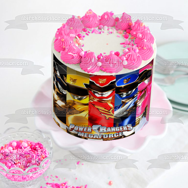 Power Rangers Megaforce Black Yellow Red Blue and Pink Rangers Edible Cake Topper Image ABPID04378