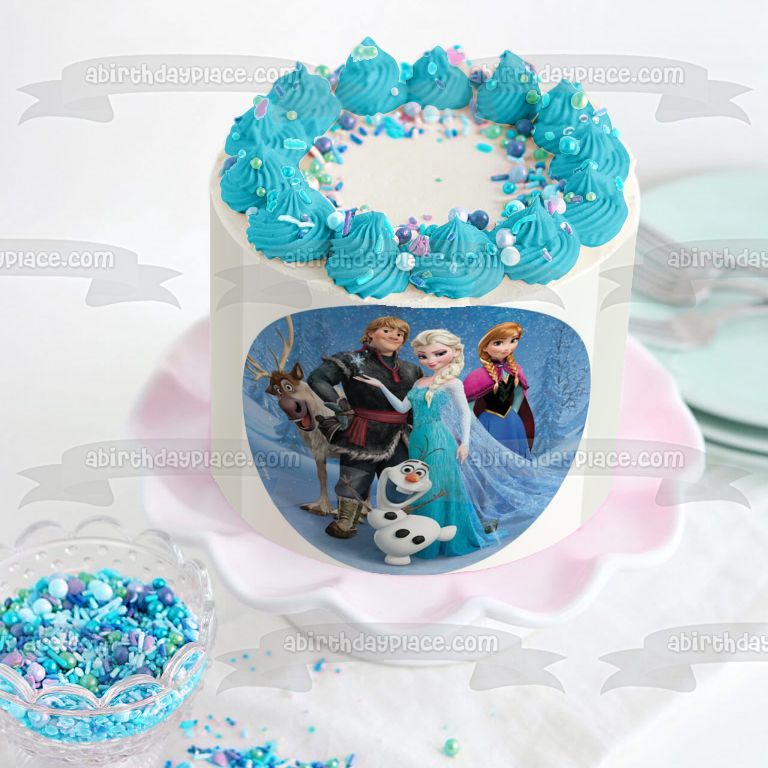 Imagen comestible para decoración de tarta de Frozen Anna, Elsa, Olaf, Sven y Kristoff, ABPID04379 