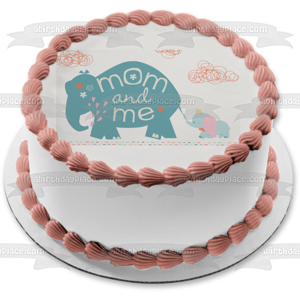 Baby Shower Elephant Mom and Me Edible Cake Topper Image ABPID04503