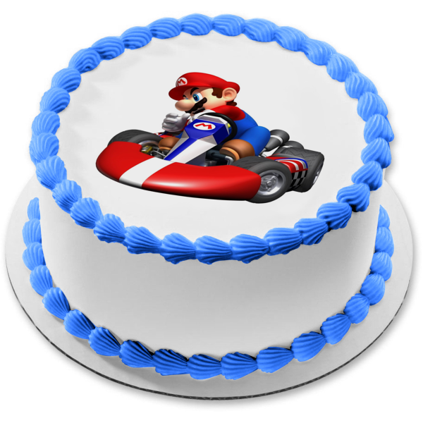 Super Mario Brothers Mario Driving a  Race Car Edible Cake Topper Image ABPID04421