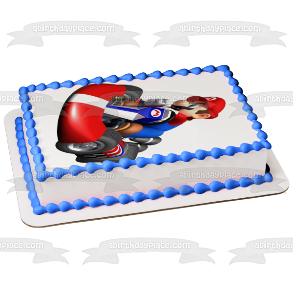 Super Mario Brothers Mario Driving a  Race Car Edible Cake Topper Image ABPID04421