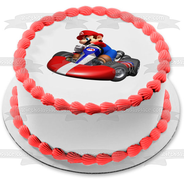 Super Mario Brothers Mario Driving a  Race Car Edible Cake Topper Image ABPID04421