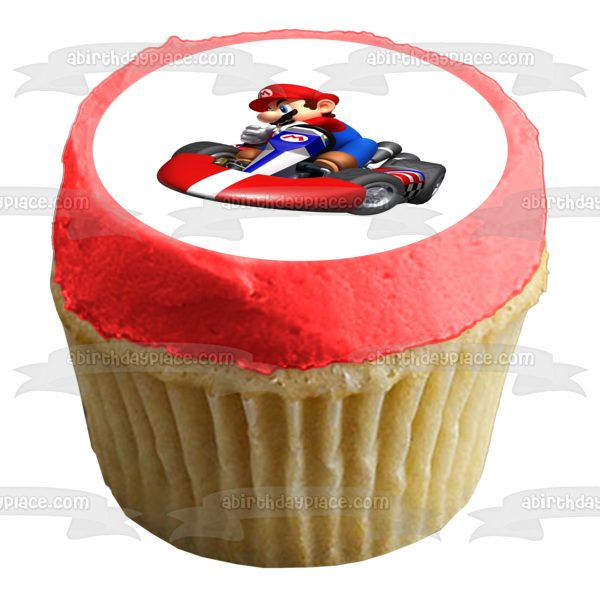 Super Mario Brothers Mario Driving a  Race Car Edible Cake Topper Image ABPID04421