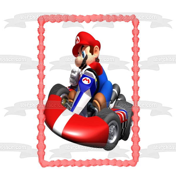 Super Mario Brothers Mario Driving a  Race Car Edible Cake Topper Image ABPID04421