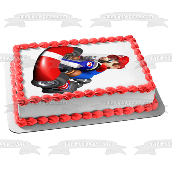 Super Mario Brothers Mario Driving a  Race Car Edible Cake Topper Image ABPID04421