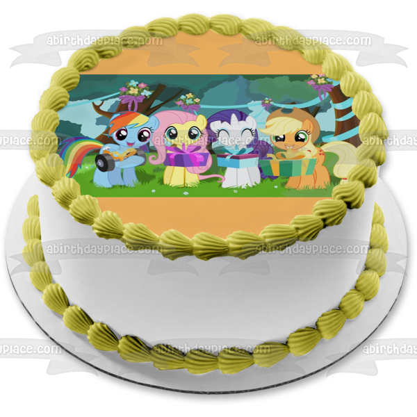 My Little Pony Rainbow Dash Fluttershy Rarity Applejack and Party Gifts Edible Cake Topper Image ABPID04422