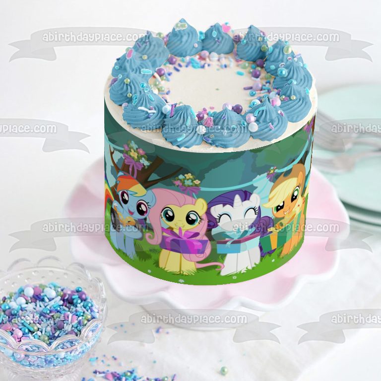 My Little Pony Rainbow Dash Fluttershy Rarity Applejack and Party Gifts Edible Cake Topper Image ABPID04422