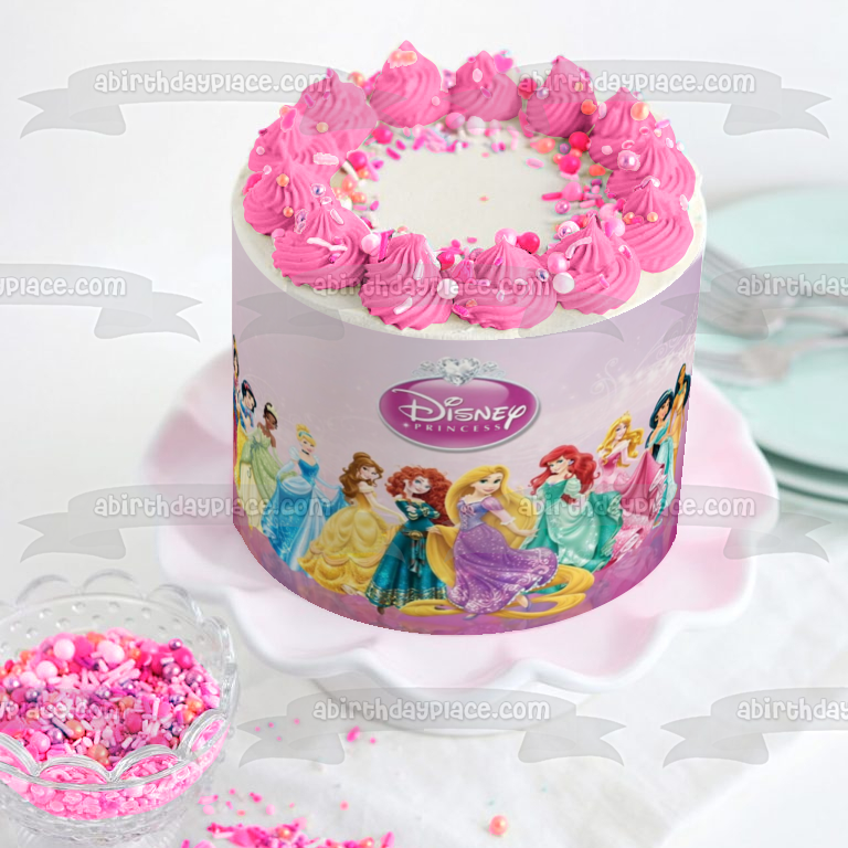 Princesas Rapunzel Mulan Blancanieves y Aurores Decoración comestible para tarta Imagen ABPID04449 