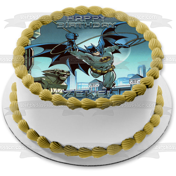 Batman Flying Over Gotham City Moonlight Edible Cake Topper Image ABPID07244