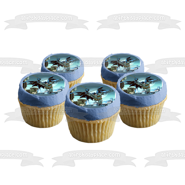 Batman Flying Over Gotham City Moonlight Edible Cake Topper Image ABPID07244