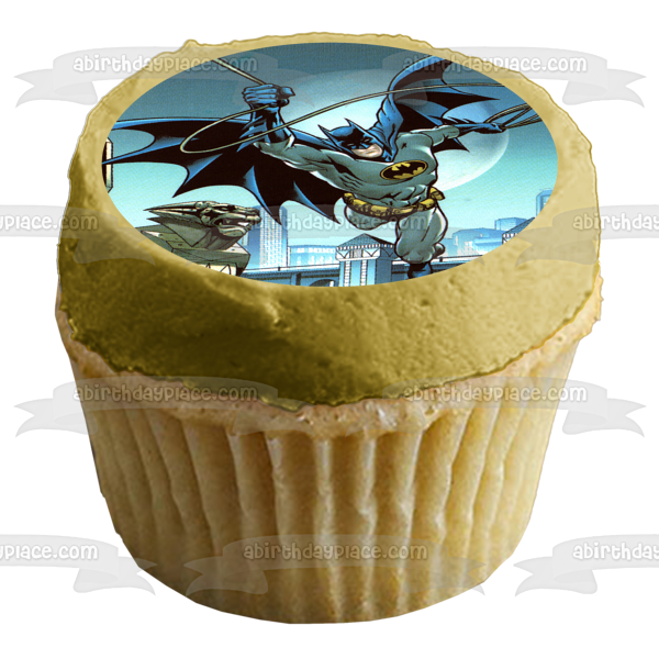 Batman Flying Over Gotham City Moonlight Edible Cake Topper Image ABPID07244