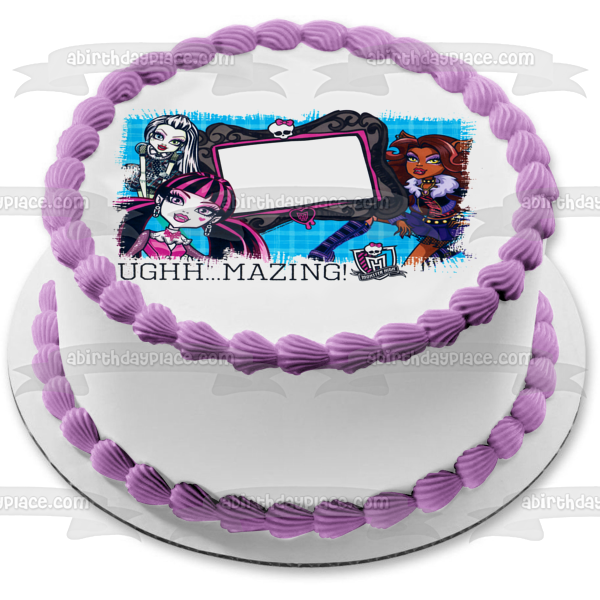 Monster High Ughh... Mazing Draculaura Clawdeen Wolf y Frankie Stein Marco de imagen comestible para decoración de tarta ABPID04465 