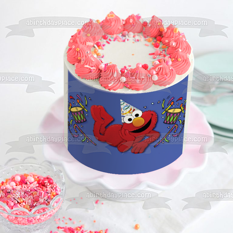 Sesame Street Elmo Party Hat  Drums and Confetti Edible Cake Topper Image ABPID04556