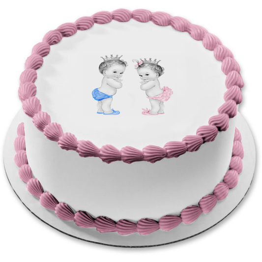 Adorno comestible para tarta con diseño de príncipe y princesa, bebé, niño y niña, imagen ABPID04484 