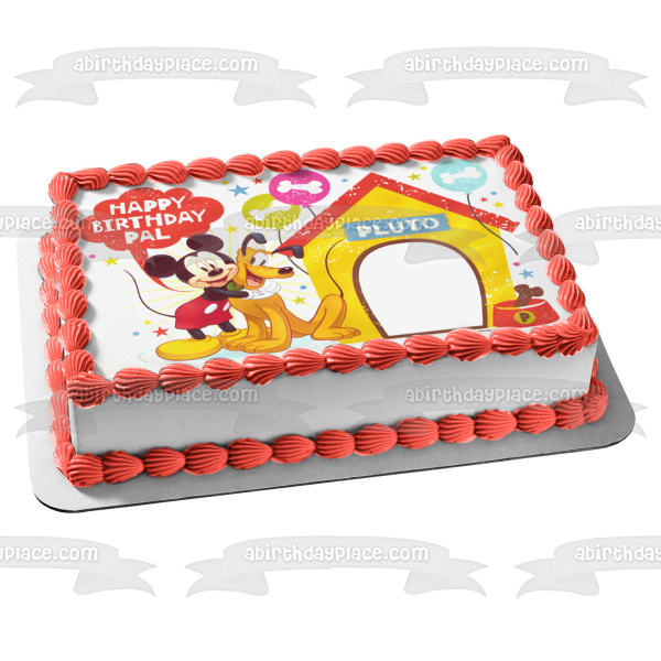 Mikey Mouse Pluto "Happy Birthday Pal" Edible Cake Topper Image ABPID04704