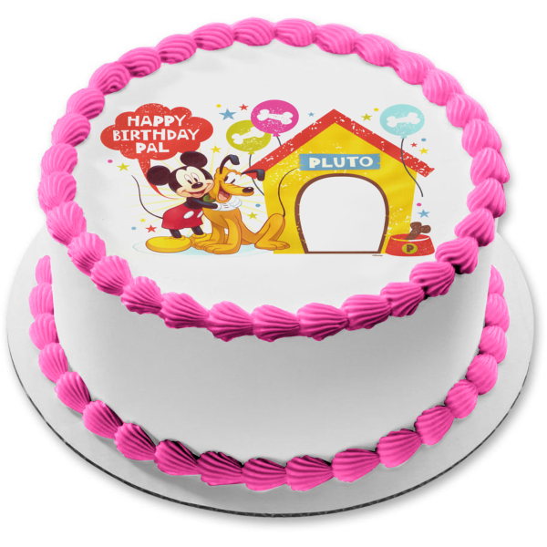 Mikey Mouse Pluto "Happy Birthday Pal" Edible Cake Topper Image ABPID04704