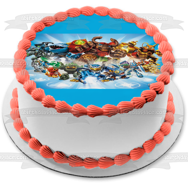 Skylanders Giants Bouncer Tree Rex with a Blue Background Edible Cake Topper Image ABPID04628