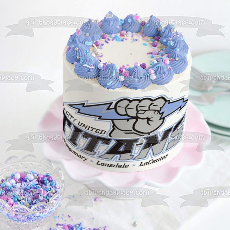 Tri City United Titans Logo Montgomery Lonsdale and  Lecenter Edible Cake Topper Image ABPID04710