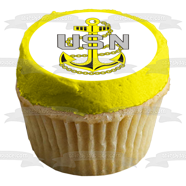 Imagen comestible para decoración de tarta con logotipo de ancla de la Marina de los Estados Unidos de Usn ABPID04736 