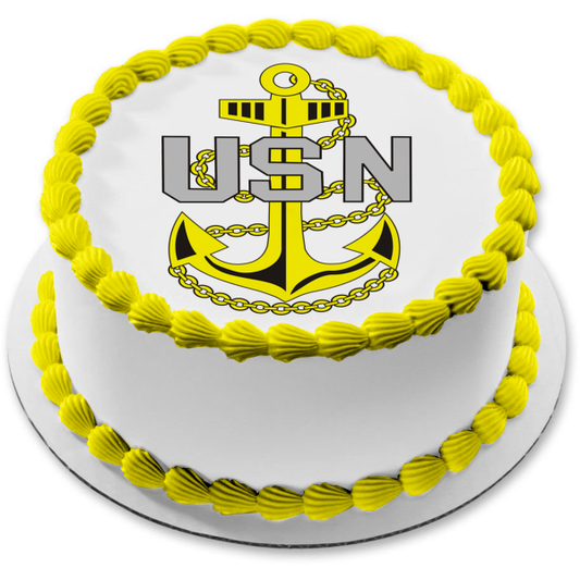 Imagen comestible para decoración de tarta con logotipo de ancla de la Marina de los Estados Unidos de Usn ABPID04736 