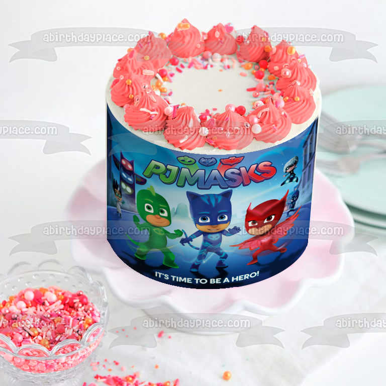 Pj Masks Catboy Owlette y Gekko ¡Es hora de ser un héroe! Imagen comestible para decoración de tarta ABPID04662 