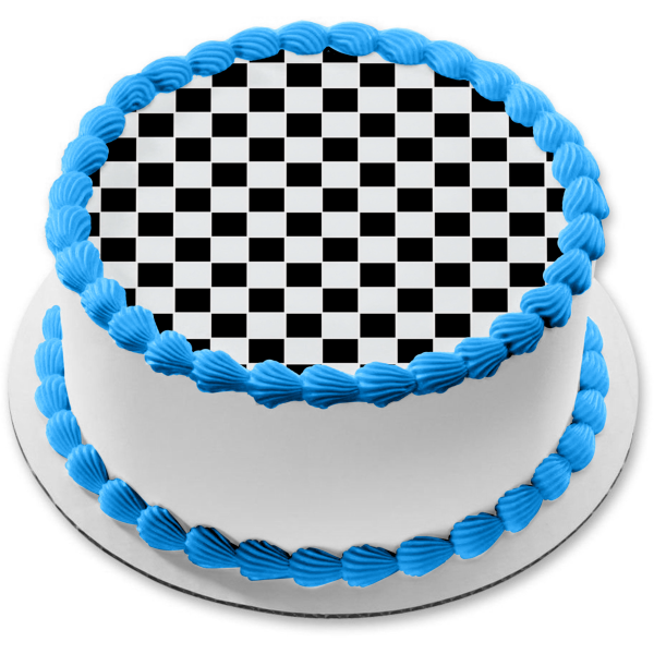 Adorno comestible para tarta con diseño de tablero de ajedrez y bandera a cuadros, imagen ABPID04663 