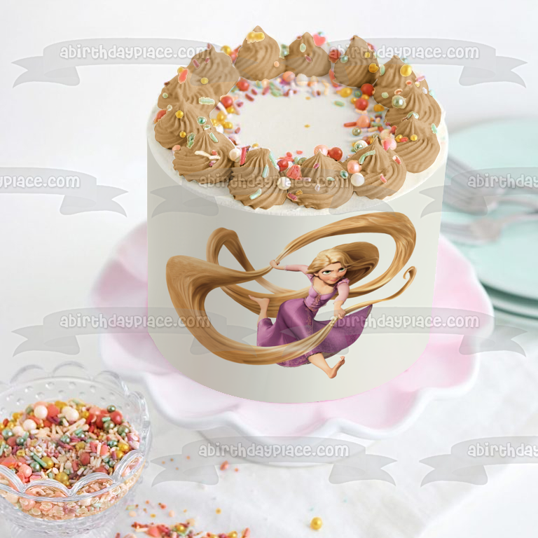 Tangled Rapunzel Running with Hair Edible Cake Topper Image ABPID04750