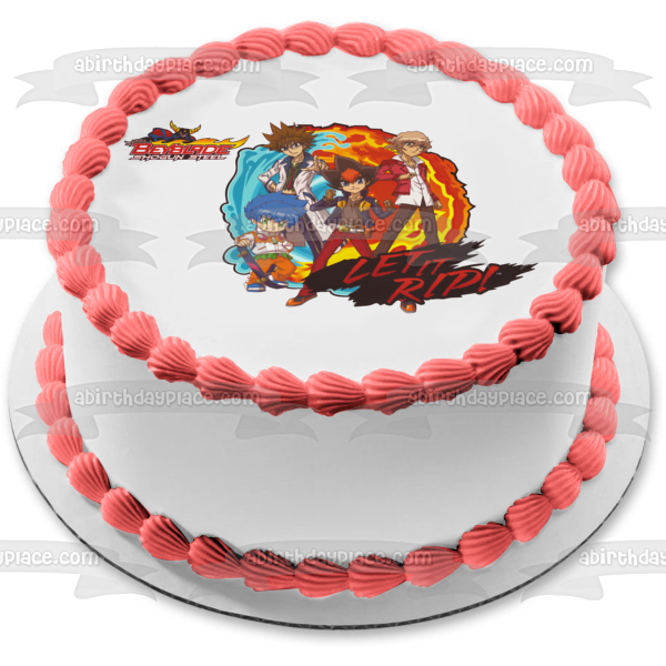 Beyblade Shogun Steel ¡Déjalo rasgar! Adorno comestible para tarta con varios personajes, imagen ABPID04751 