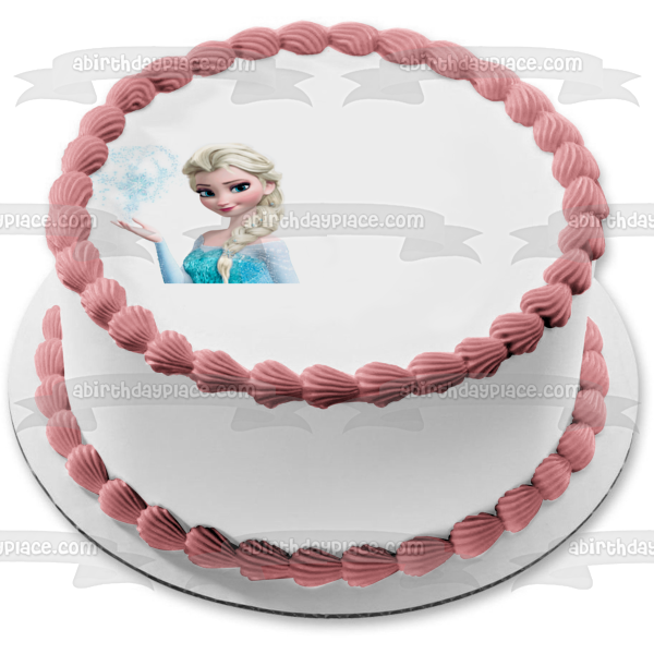 Imagen comestible para decoración de tarta comestible de Elsa de Frozen haciendo nieve con fondo blanco ABPID04792 