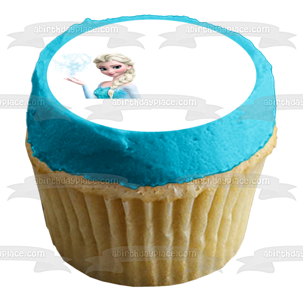 Imagen comestible para decoración de tarta comestible de Elsa de Frozen haciendo nieve con fondo blanco ABPID04792 