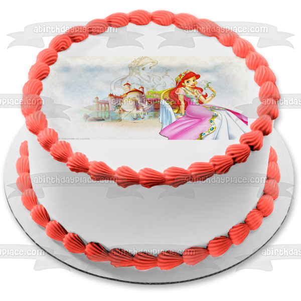 Ariel the Little Mermaid In Front of a Castle Edible Cake Topper Image ABPID04802