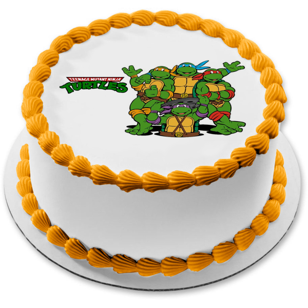 Tortugas Ninja Mutantes Adolescentes Tmnt Leonardo Donatello Raphael y Michelangelo Tapa del Agujero de Drenaje Adorno Comestible para Pastel Imagen ABPID04917 